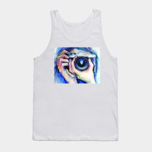 Painted watercolor photographer with a camera. Tank Top